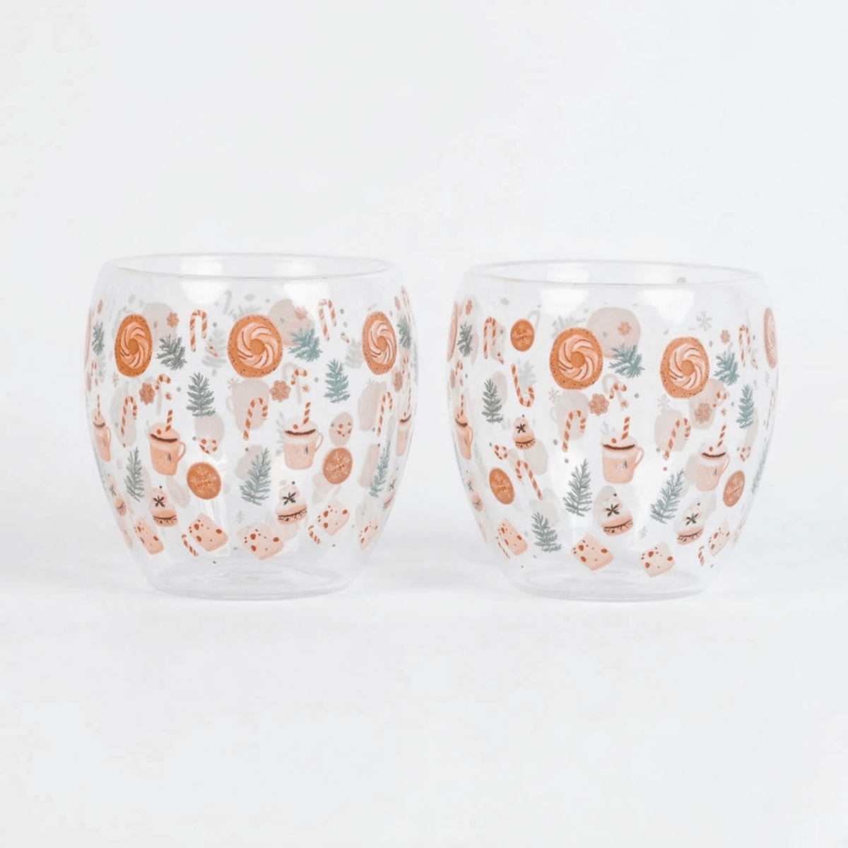 Set-2 Candy Cane & Christmas Treats -Double Wall Glass Mug - Memories Insite